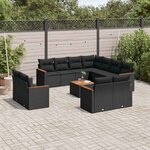 vidaXL Salon de jardin 12 Pièces avec coussins noir résine tressée