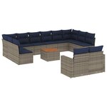 vidaXL Salon de jardin avec coussins 13 Pièces gris résine tressée