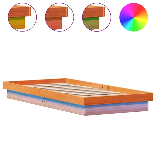 vidaXL Cadre de lit à LED sans matelas 75x190 cm bois massif