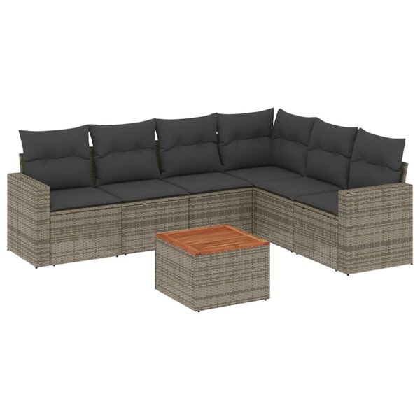 vidaXL Salon de jardin avec coussins 7 Pièces gris résine tressée