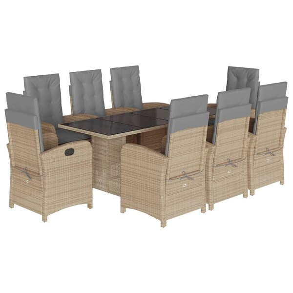 vidaXL Ensemble à manger de jardin et coussins 9 Pièces mélange beige