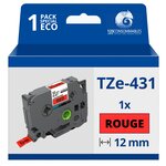 Ruban compatible Brother TZe431 - Texte noir sur fond rouge - Largeur 12 mm x 8 mètres
