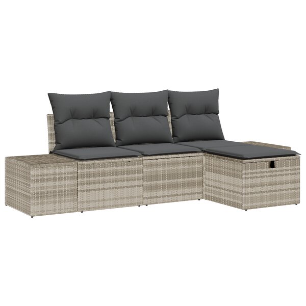 vidaXL Ensemble de Canapés de Jardin de 4 pièces avec Coussins en Poly Rotin Gris Clair