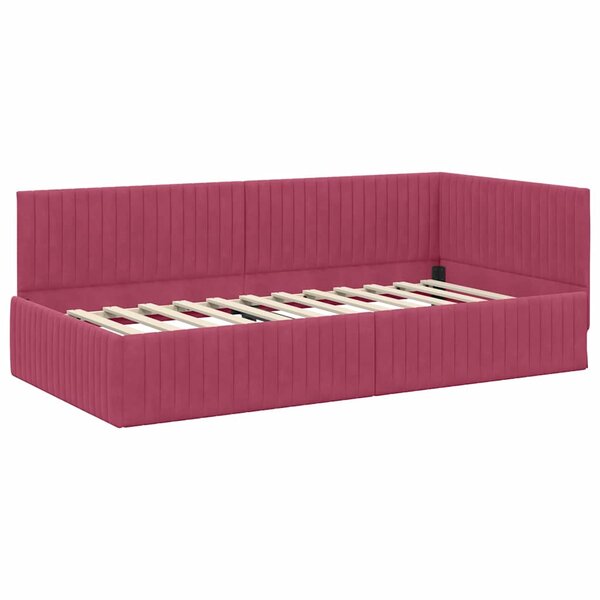vidaXL Cadre de lit d'angle Rouge bordeaux 100 x 200 cm Velours