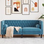 vidaXL Canapé Chesterfield avec traversins 2 places bleu velours