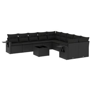 vidaXL Salon de jardin 11 Pièces avec coussins noir résine tressée