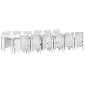 Ensemble de salle à manger de jardin de 13 pièces avec coussins en poly rattan blanc