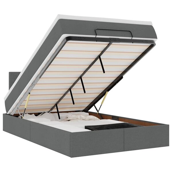 vidaXL Lit ottoman avec matelas et LED gris foncé 120x190 cm tissu