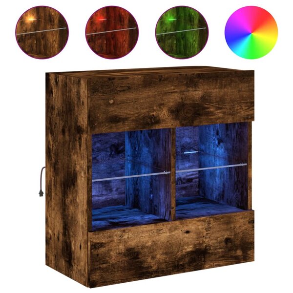 vidaXL Meuble TV mural avec lumières LED chêne fumé 58 5x30x60 5 cm
