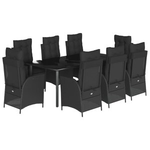 vidaXL Ensemble à manger de jardin 9Pièces coussins noir résine tressée