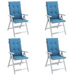 vidaXL Coussins de chaise à dossier haut lot de 4 bleu mélangé tissu