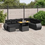 vidaXL Salon de jardin 9 Pièces avec coussins noir résine tressée