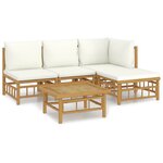 vidaXL Salon de jardin 5 Pièces avec coussins blanc crème bambou
