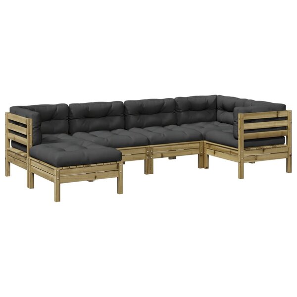 vidaXL Salon de jardin 6 Pièces avec coussins bois de pin imprégné
