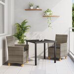 vidaXL Ensemble de Salle à Manger de Jardin de 3 Pièces avec Coussins Gris en Rattan Poly