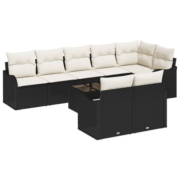 vidaXL Ensemble de canapé de jardin avec coussin 9 Pièces Noir Poly rotin