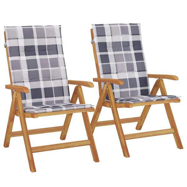 vidaXL Chaises de jardin inclinables lot de 2 et coussins teck massif