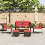 vidaXL Ensemble de canapé de jardin 6 Pièces Marron et rouge polyrotin