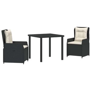 vidaXL Ensemble de salle à manger pour jardin 3 Pièces Noir polyrotin
