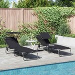 vidaXL Chaise longue pliante 2 Pièces Noir 56 x 190 x 81cm tissu