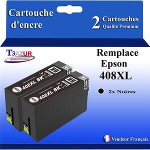 T3AZUR - 2x Cartouches compatibles avec Epson WorkForce Pro WF-C4810DTWF  408  408L  408XL - Noire