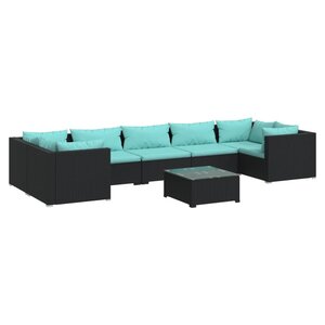 Salon de jardin meuble d'extérieur ensemble de mobilier 8 pièces avec coussins résine tressée noir 02_0017749