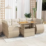 vidaXL Salon de jardin avec coussins 7 Pièces beige résine tressée