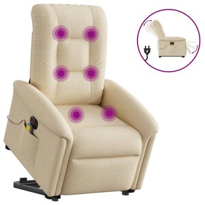 vidaXL Fauteuil inclinable de massage électrique Crème Tissu