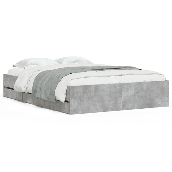 vidaXL Cadre de lit à tiroirs gris béton 135x190 cm bois d'ingénierie