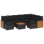 vidaXL Salon de jardin 10 Pièces avec coussins noir résine tressée