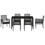 Ensemble de salle à manger de jardin de 7 pièces avec coussins en poly rattan noir