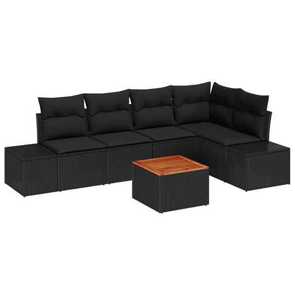 vidaXL Ensemble de canapé de jardin avec coussin 6 Pièces Noir Poly rotin