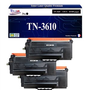 T3AZUR- 3x Toners compatibles avec brother TN3610  TN3610XL Noir (25 000 pages)