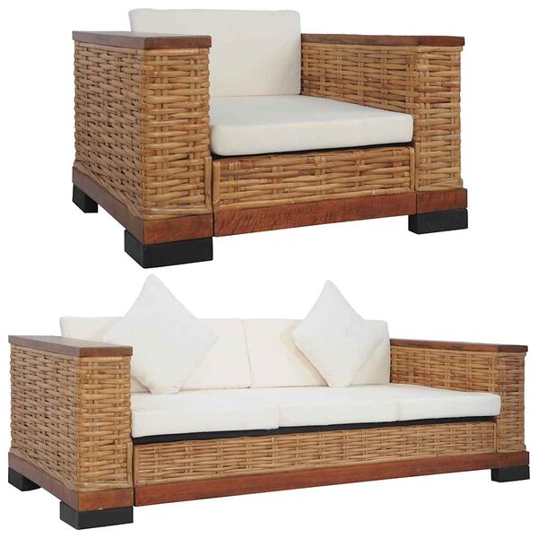 vidaXL Ensemble de canapés 2 Pièces avec coussins Marron Rotin naturel