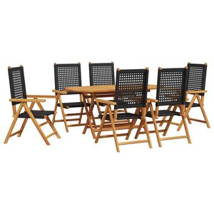 vidaXL Ensemble de salle à manger pour jardin 7 Pièces Noir