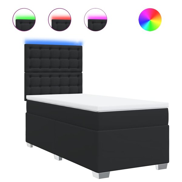 vidaXL Sommier à lattes de lit avec matelas Noir 90x190 cm Similicuir