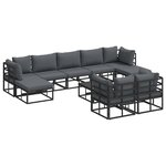 vidaXL Ensemble de canapé de jardin avec coussin 10 Pièces Noir Aluminium