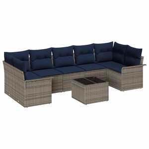 vidaXL Ensemble de canapé de jardin 8 Pièces Gris et marine polyrotin