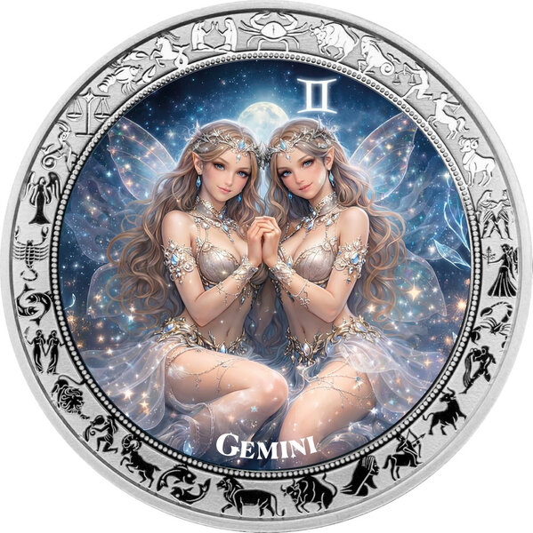 Monnaie GEMINI Goddesses Zodiac 1 Oz Argent 5 Cedis Ghana 2026 (PRÉCOMMANDE)