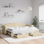 vidaXL Lit de jour avec gigogne et tiroirs sans matelas crème 80x200cm