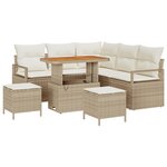 Ensemble de canapé de jardin vidaXL 8 pièces avec coussins Beige Poly Rattan Acacia