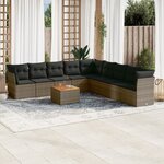 vidaXL Salon de jardin avec coussins 10 Pièces gris résine tressée