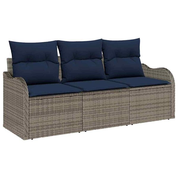 vidaXL Ensemble de canapé de jardin avec coussin 3 Pièces Gris polyrotin