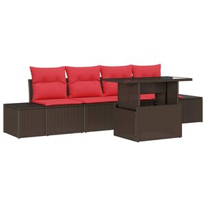 vidaXL Ensemble de canapé de jardin avec coussin 5 Pièces Marron et rouge