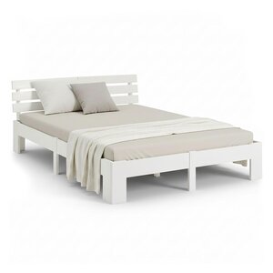 Lit en Bois 180x200 cm Blanc - Lit Double avec 2 Matelas à ressorts - Massif