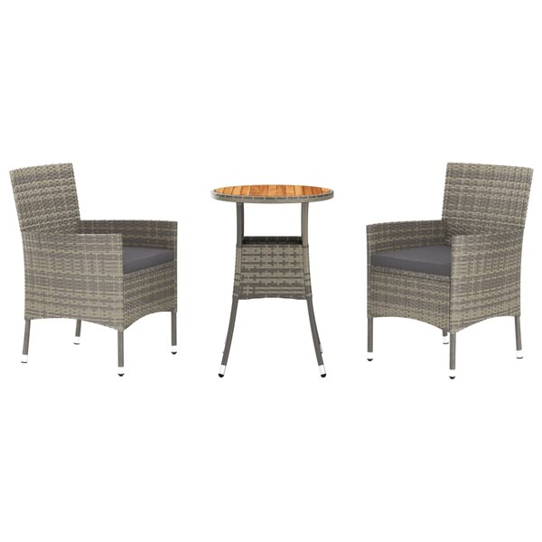 vidaXL Ensemble de bistro de jardin 3 Pièces coussins gris poly rotin