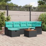 vidaXL Ensemble de canapé de jardin avec coussin 7 Pièces Noir Poly rotin
