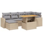 vidaXL Salon de jardin avec coussins 7 Pièces beige résine tressée