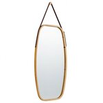 Miroir mural suspendu avec cadre en bambou et sangle en cuir réglable coin arrondi 77 x 44 x 1 5 cm 20_0005060
