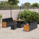 vidaXL Ensemble de canapé de jardin avec coussin 9 Pièces Noir